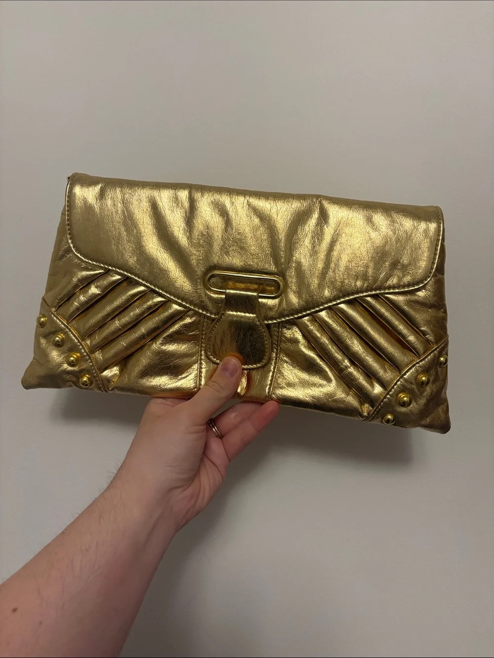 Gold Quilted Envelope Clutch - Metallic Gold Women's Bag